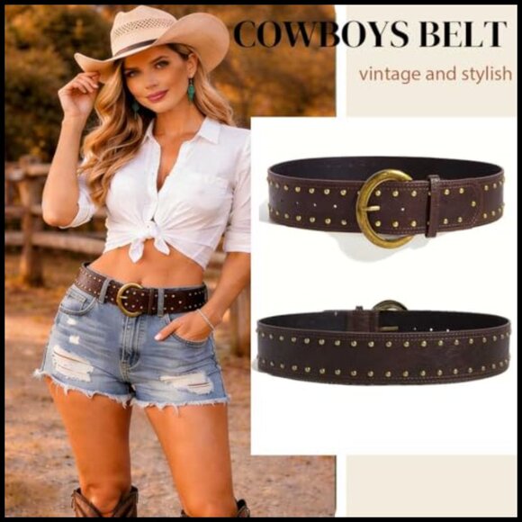 Thick Faux Leather Belt with Metal Buckle for Jeans and Dresses